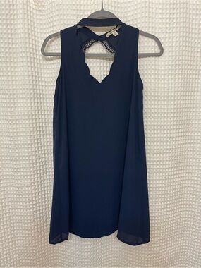 miami Navy Scalloped Neck Sleeveless Mini Dress